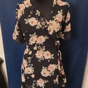 NWOT Wrap-Style Black Floral Dress